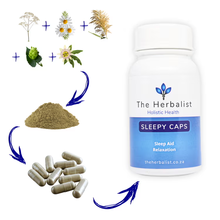 natural supplement made from powdered Valerian Root, Hops, Chamomile, Wild Oats and Passion Flower